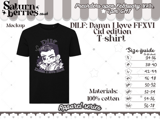 DILF: Damn i love FFXVI Cid edition T-shirt Black